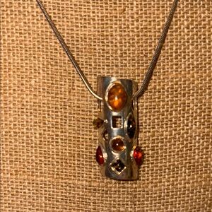 Elegant Silver Pendant Necklace with Multicolor Gemstones